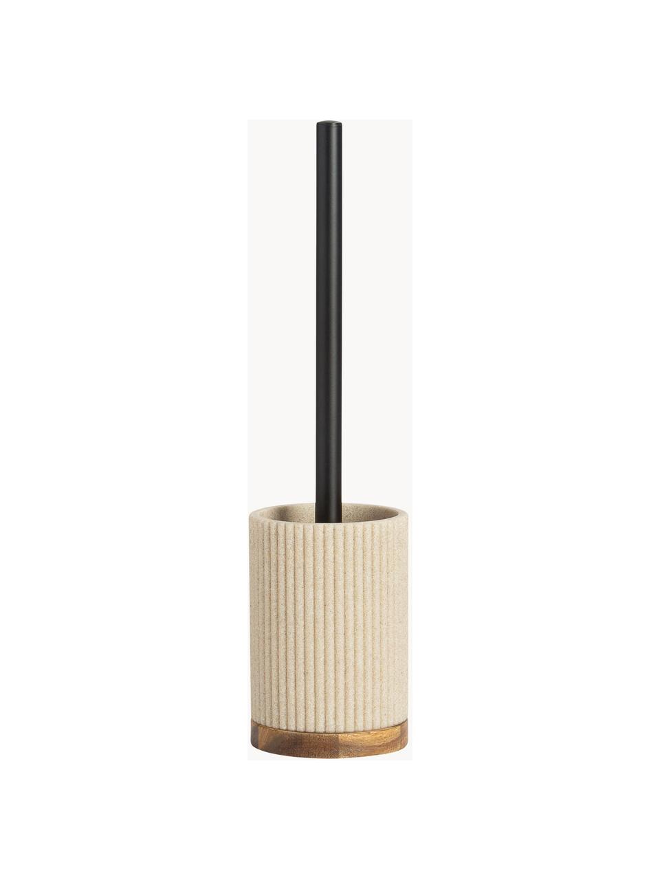 Toiletborstel Laura met houten decoratie, Kunststof, acaciahout, Beige, Ø 10 x H 40 cm