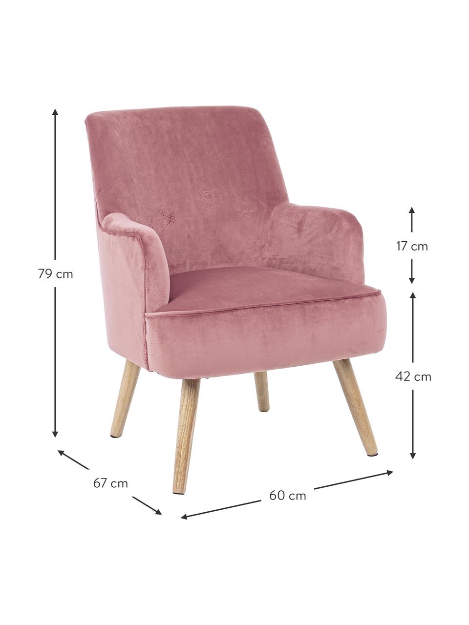 Sillón de terciopelo Adeline, Tapizado: terciopelo de poliéster, Patas: madera de roble, Estructura: madera de pino, Terciopelo rosa palo, An 60 x F 67 cm