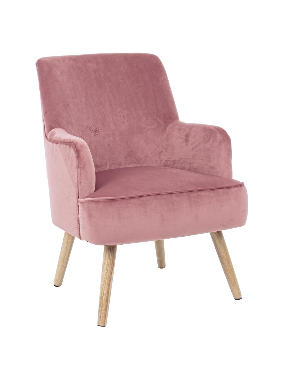 Sillón de terciopelo Adeline, Tapizado: terciopelo de poliéster, Patas: madera de roble, Estructura: madera de pino, Terciopelo rosa palo, An 60 x F 67 cm