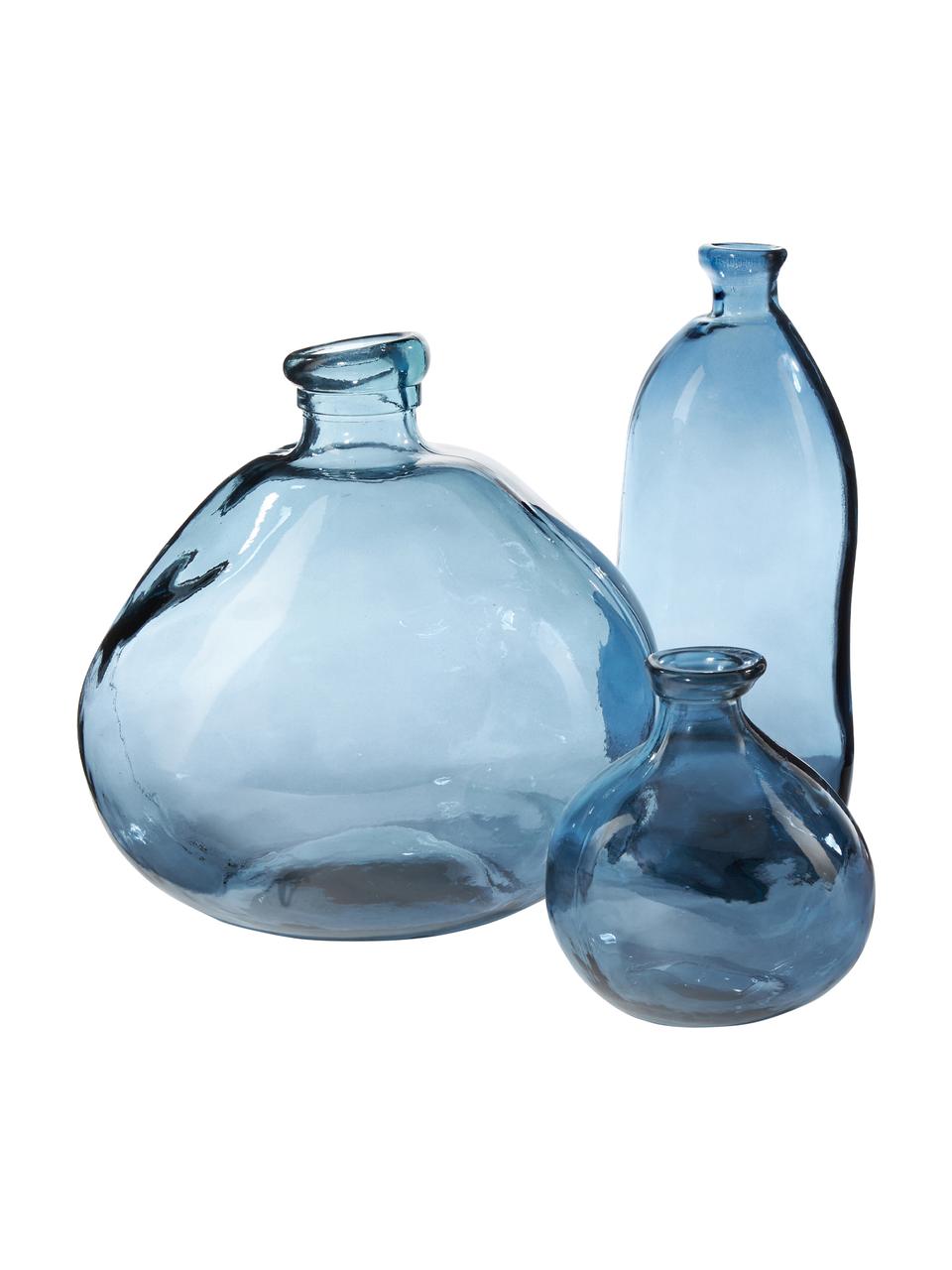 Flessenvaas Dina, Gerecycled glas, GRS-gecertificeerd, Blauw, Ø 16 x H 18 cm