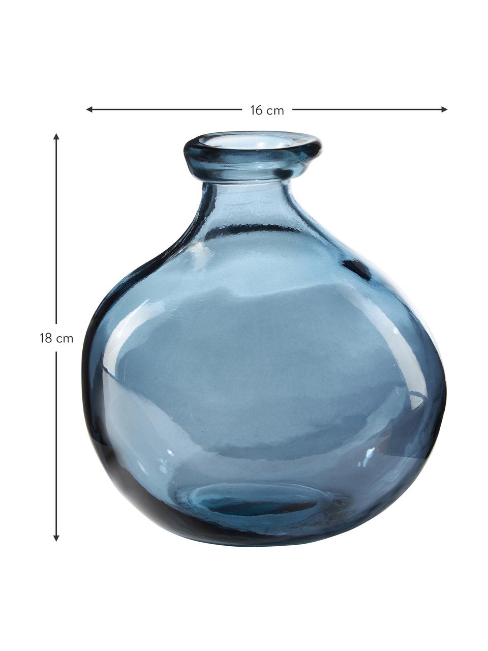 Sklenená váza Dina, Recyklované sklo s certifikátom GRS, Modrá, Ø 16 x V 18 cm