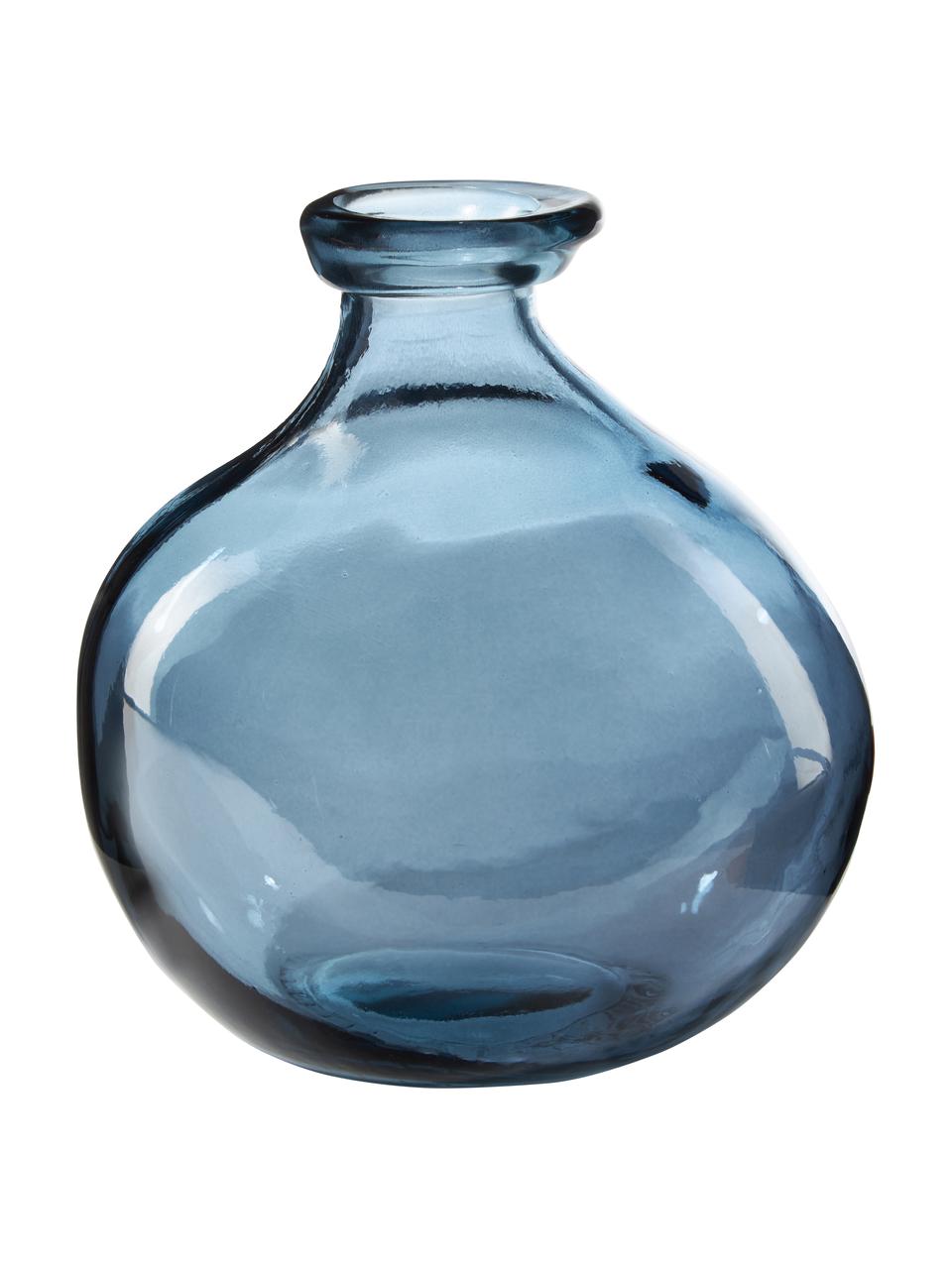 Váza ve tvaru lahve Dina, Recyklované sklo, s certifikátem GRS, Modrá, Ø 16 cm, V 18 cm