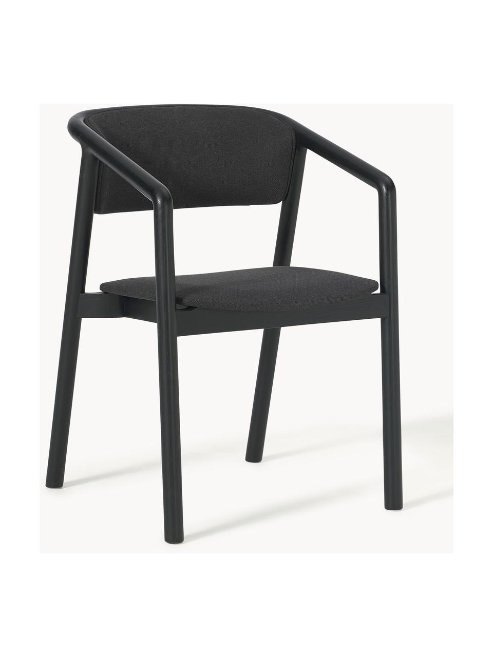 Armstoel Gali met gestoffeerde zitvlak, Bekleding: 100% polyester Met 115.00, Frame: essenhout, eucalyptusmult, Zwart, essenhout zwart gelakt, B 56 x D 55 cm