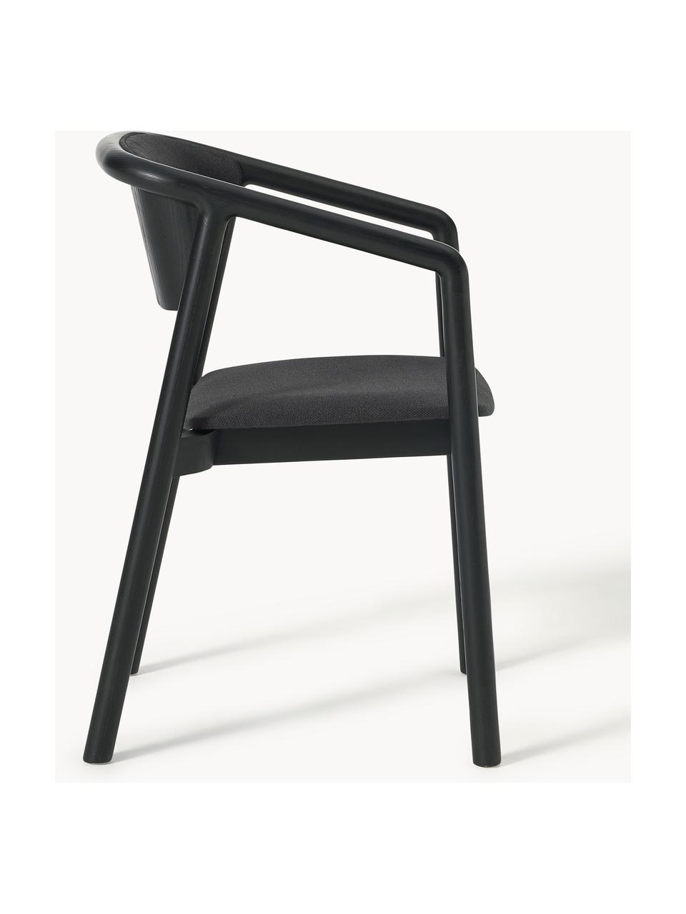 Sedia con braccioli con seduta imbottita Gali, Rivestimento: 100% poliestere Il rivest, Struttura: legno di frassino, multis, Nero, legno di frassino laccato nero, Larg. 56 x Prof. 55 cm