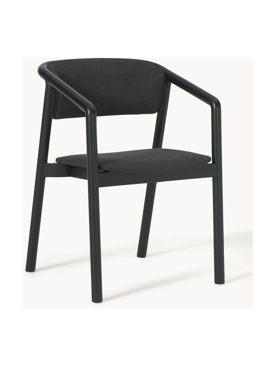 Židle s područkami a čalouněním Gali, Černá, jasanové dřevo černě lakované, Š 54 cm, H 54 cm