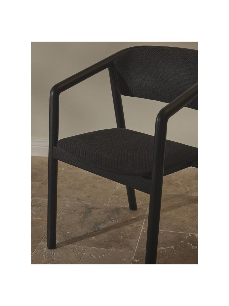 Židle s područkami a čalouněným sedákem Gali, Černá, jasanové dřevo černě lakované, Š 54 cm, H 54 cm