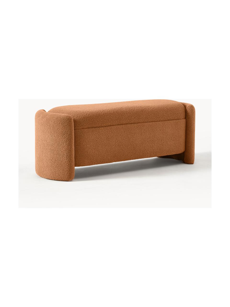 Banc en bouclette avec rangement Benji, Peluche brun, larg. 140 x haut. 48 cm