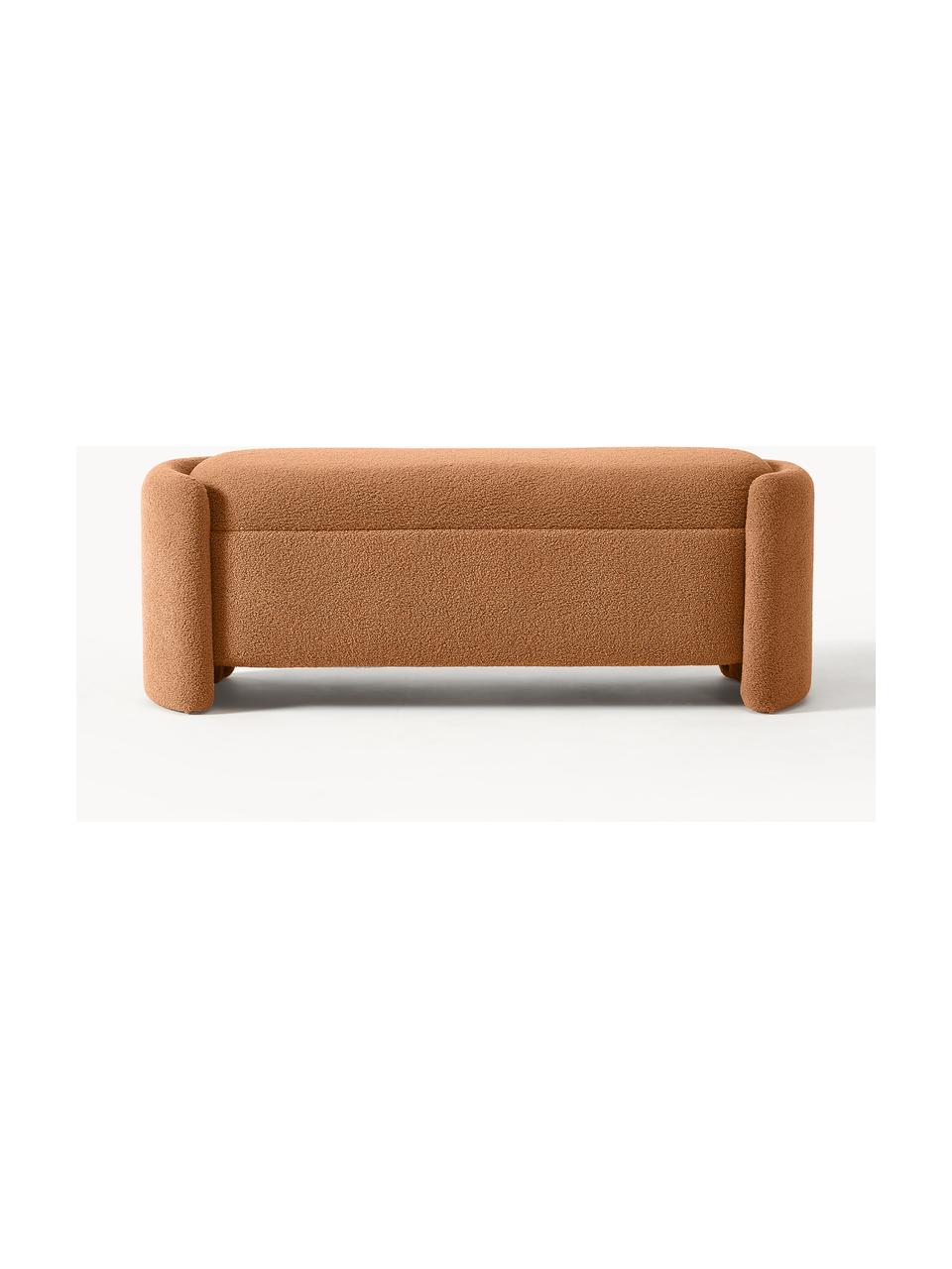 Banc en bouclette avec rangement Benji, Peluche brun, larg. 140 x haut. 48 cm