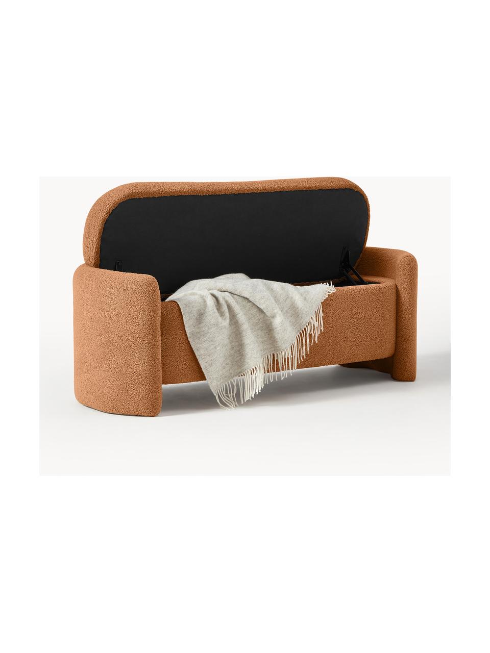 Banc en bouclette avec rangement Benji, Peluche brun, larg. 140 x haut. 48 cm