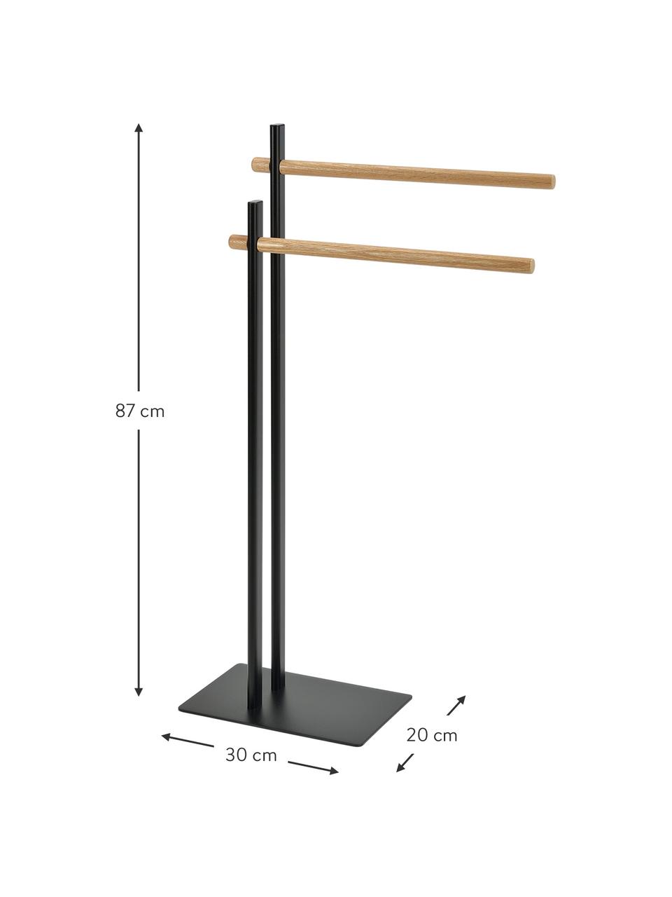 Handdoekenhouder Brans, Metaal, gelakt eikenhout, Wit, eikenhoutkleurig, B 30 x H 87 cm