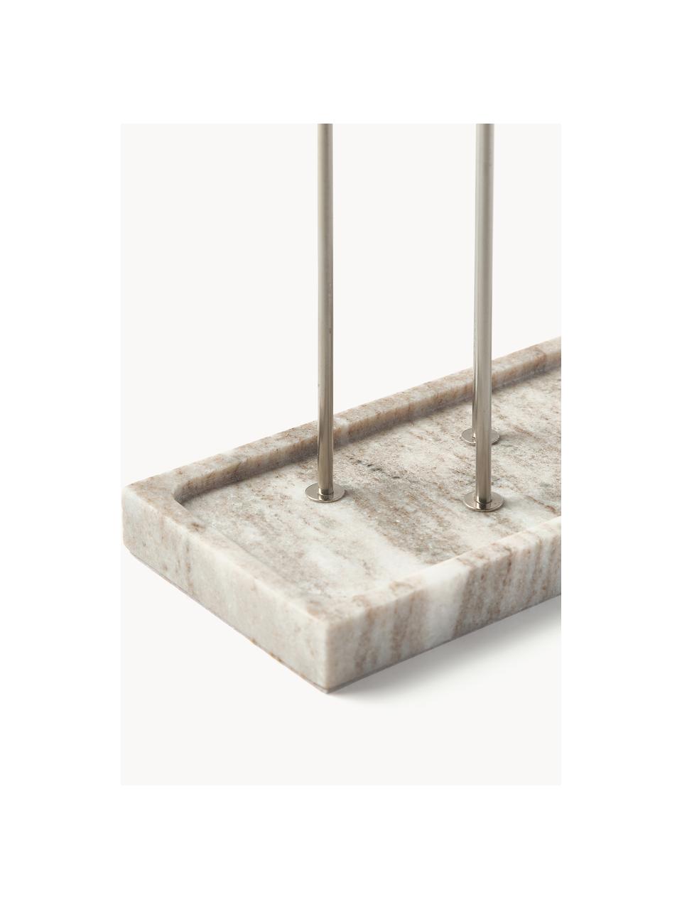 Sieradenhouder Terri van marmer, Houder: gecoat metaal, Plank: marmer, Beige, gemarmerd, zilverkleurig, B 33 x H 43 cm