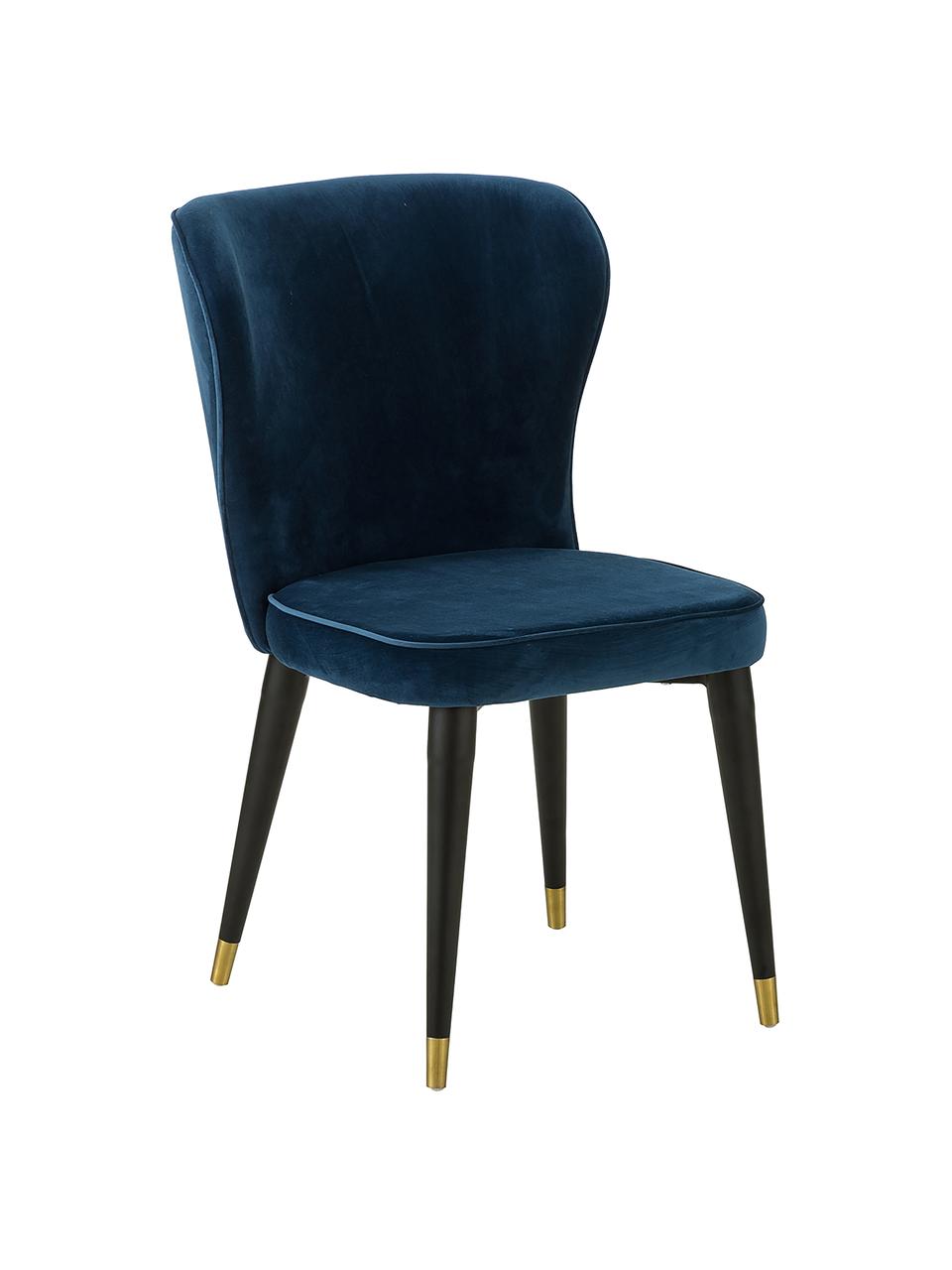 Chaise classique velours rembourré Cleo, Bleu foncé