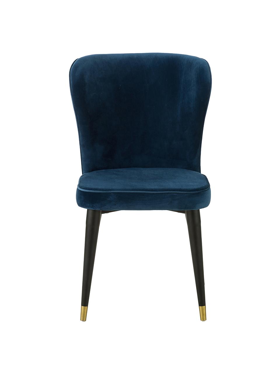 Krzesło tapicerowane z aksamitu Cleo, Tapicerka: aksamit (poliester) Dzięk, Nogi: metal lakierowany, Ciemny niebieski, S 51 x G 62 cm