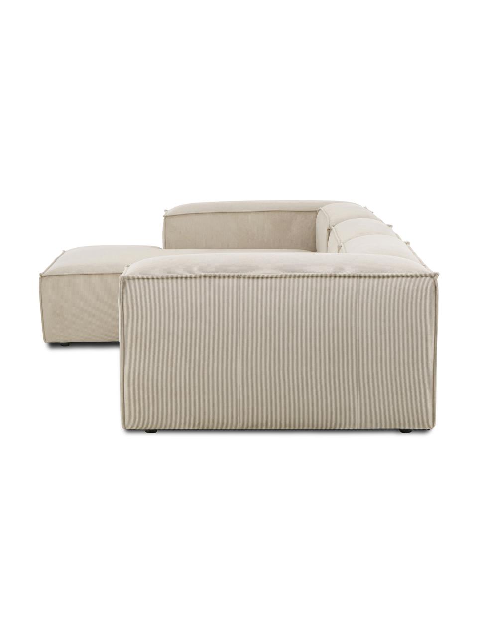 Narożna sofa modułowa ze sztruksu Lennon, Tapicerka: sztruks (92% poliester, 8, Stelaż: lite drewno sosnowe z cer, Nogi: tworzywo sztuczne Materia, Beżowy sztruks, S 327 x G 180 cm, lewostronna