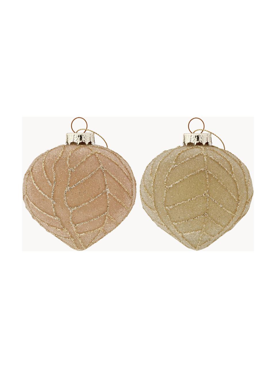 Bolas de Navidad Lavinia, Ø 8 cm, 12 uds., Vidrio, Rosa palo, beige, dorado, Ø 8 x Al 8 cm