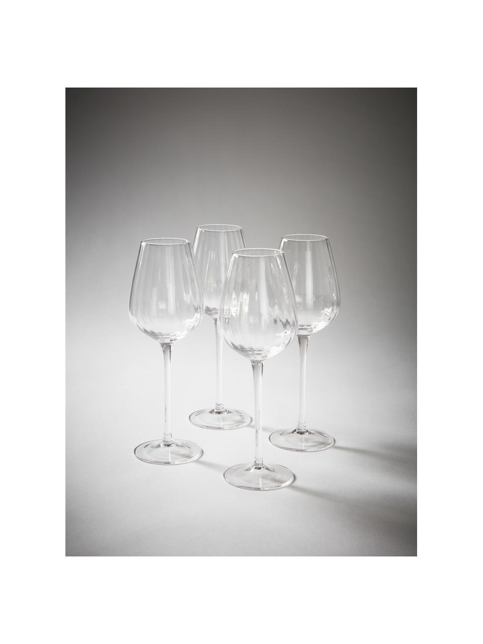 Bicchiere vino bianco con struttura scanalata Akia 4 pz, Vetro, Trasparente, Ø 8 x Alt. 24 cm