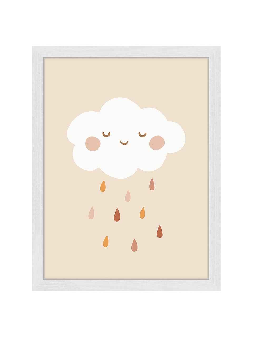 Oprawiony druk cyfrowy Lovely Rain, Biały, jasny beżowy, odcienie brązowego, S 33 x W 43 cm