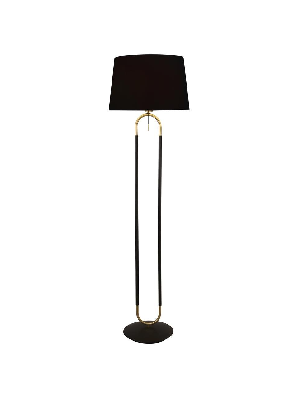 Stehlampe Satina mit Samtschirm, Lampenschirm: Samt, Schwarz, Goldfarben, Ø 45 x H 161 cm