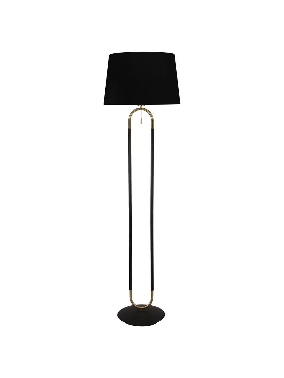 Lampa podłogowa z kloszem z aksamitu Satina, Czarny, odcienie złotego, W 161 cm