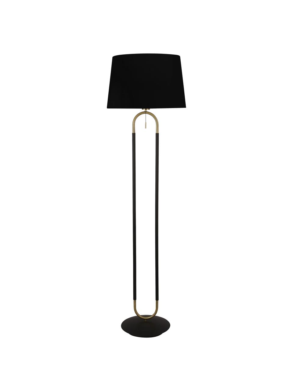 Stojací lampa se sametovým stínidlem Satina, Černá, zlatá, Ø 45 cm, V 161 cm