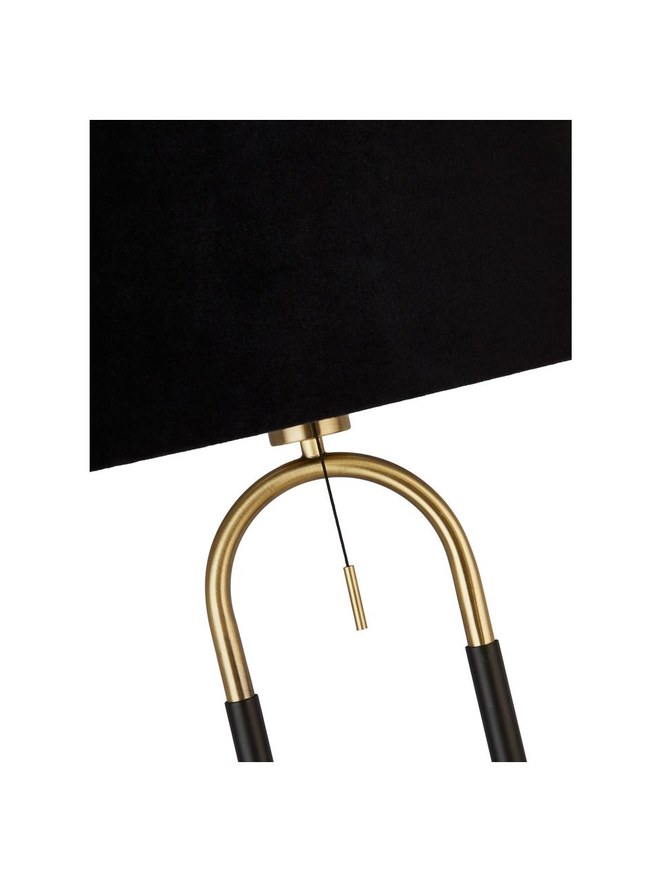 Stojací lampa se sametovým stínidlem Satina, Černá, zlatá, Ø 45 cm, V 161 cm