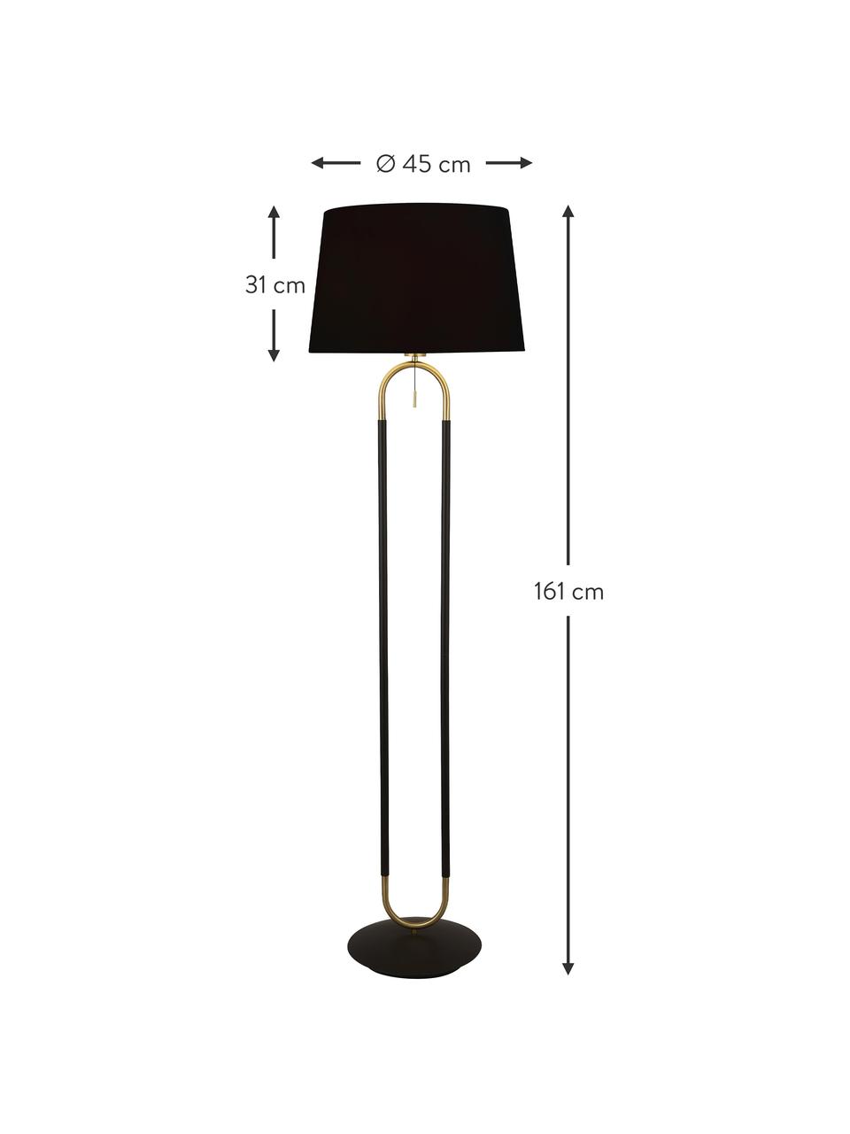 Lámpara de lectura de terciopelo Satina, Pantalla: terciopelo, Negro, dorado, Al 161 cm
