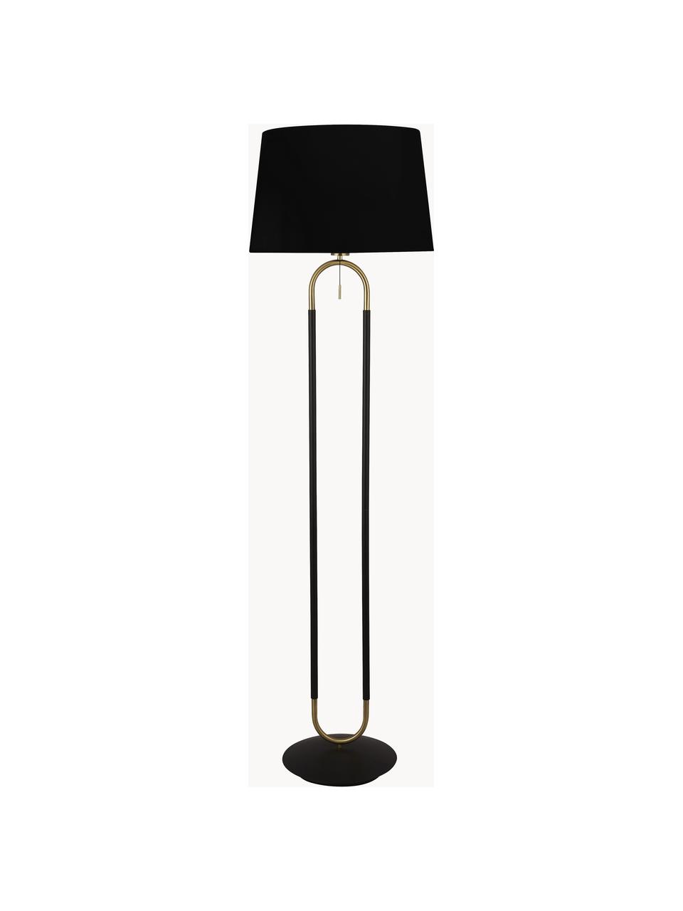 Stojací lampa se sametovým stínidlem Satina, Černá, zlatá, V 161 cm