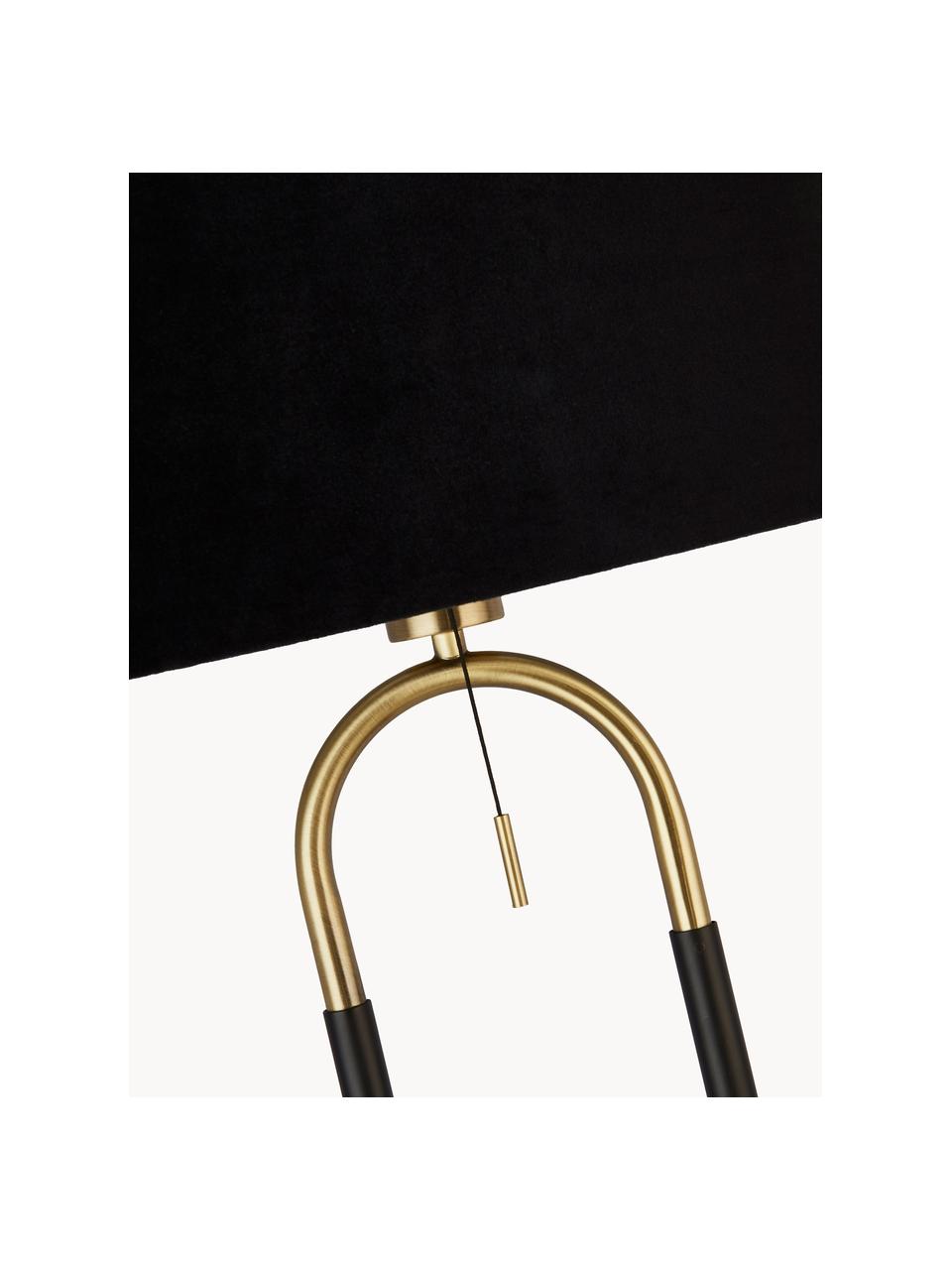 Vloerlamp Satina met fluwelen lampenkap, Lampenkap: fluweel, Lampvoet: staal, Zwart, goudkleurig, H 161 cm