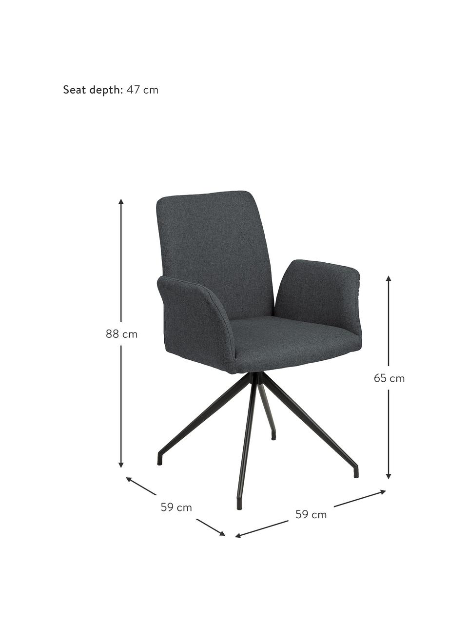 Sedia girevole imbottita Naya, Rivestimento: poliestere Con 25.000 cic, Struttura: metallo verniciato a polv, Tessuto grigio scuro, Larg. 59 x Prof. 59 cm