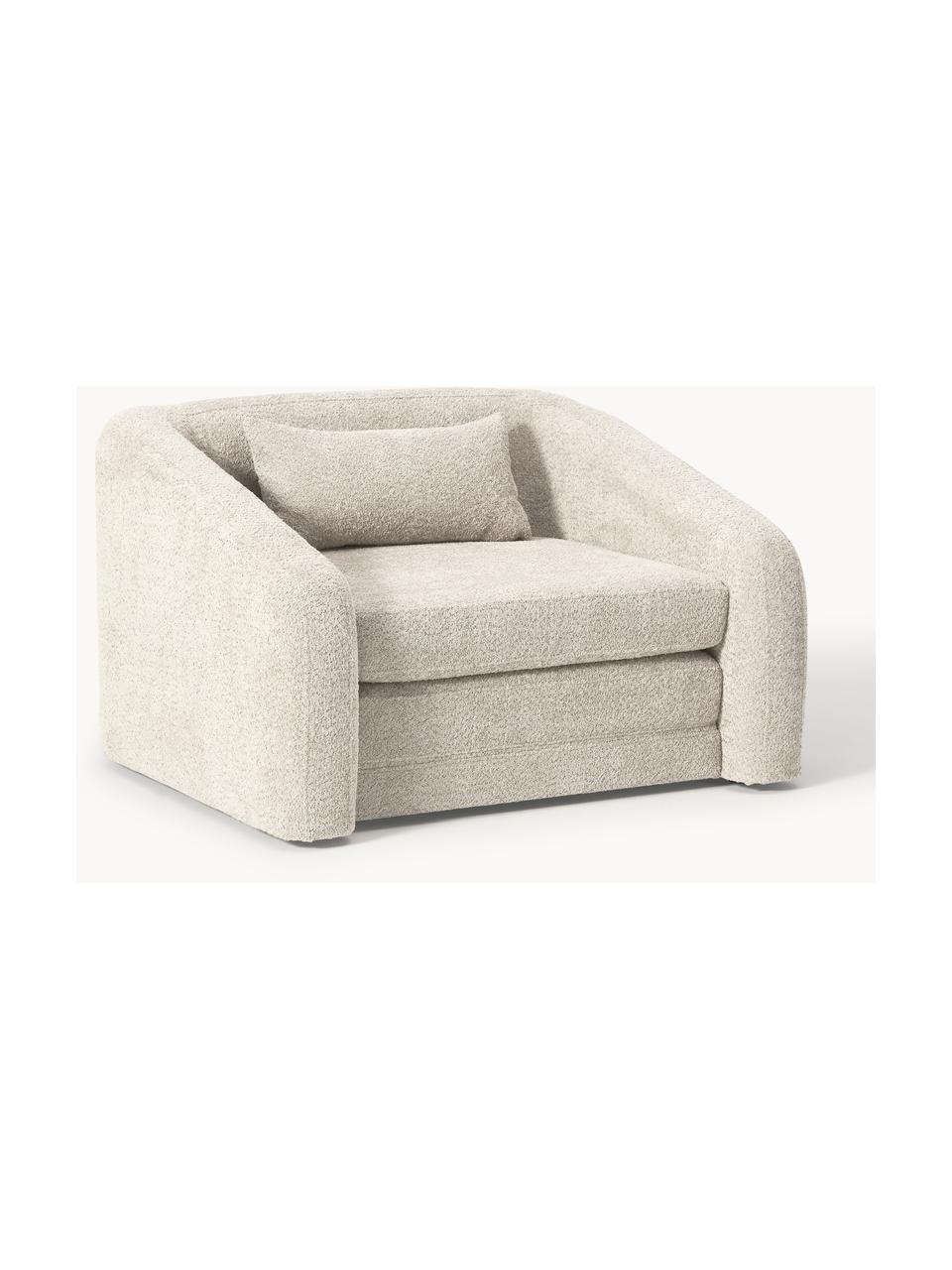 Sillón cama de borreguillo bouclé Eliot, Tapizado: tejido borreguillo bouclé, Estructura: madera aglomerada, madera, Patas: plástico Este producto es, Borreguillo bouclé Off White, An 100 x F 94 cm