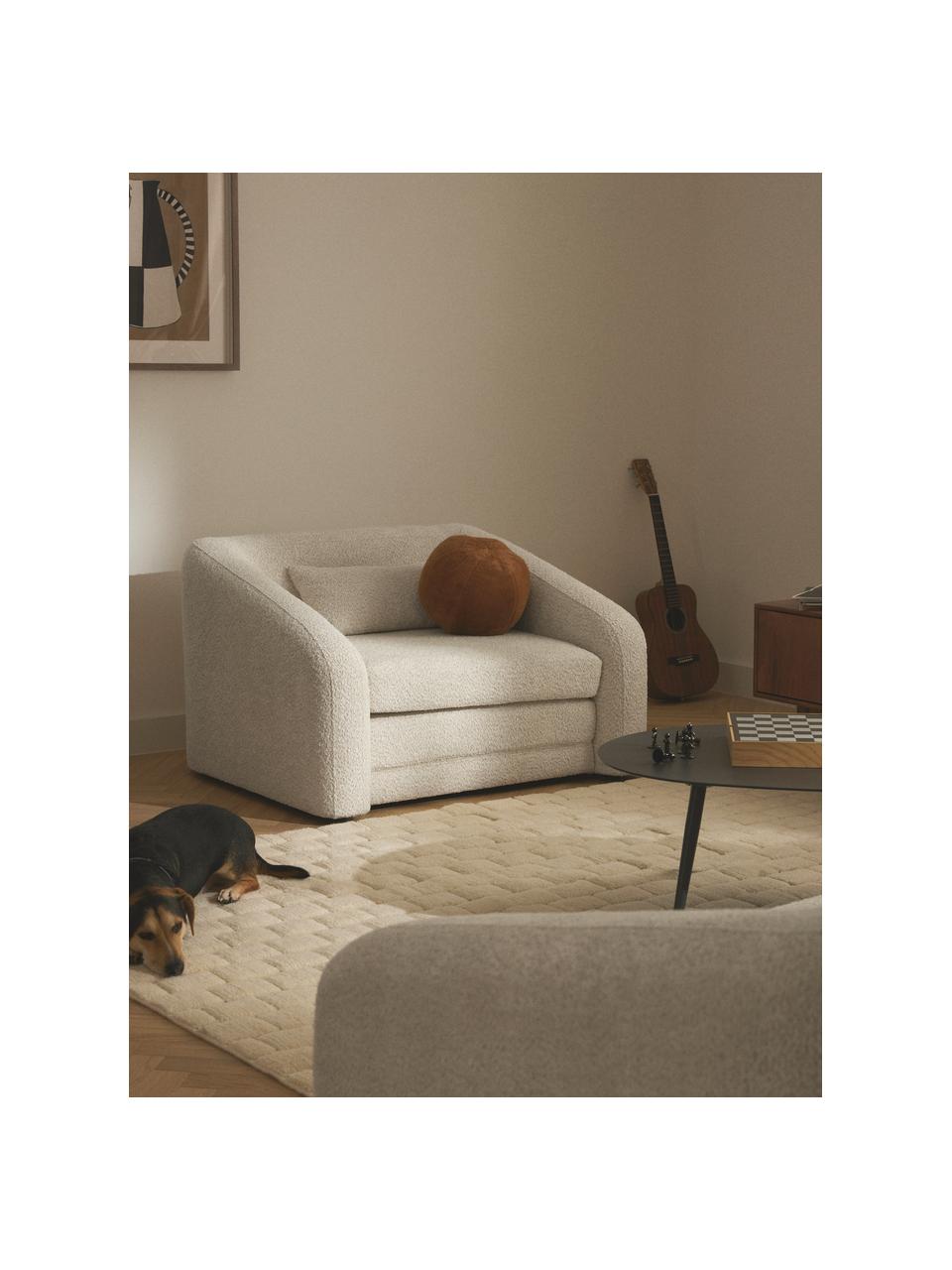 Sillón cama de borreguillo bouclé Eliot, Tapizado: tejido borreguillo bouclé, Patas: plástico, Borreguillo bouclé Off White, An 100 x F 94 cm