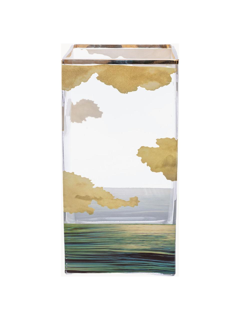 Glazen vaas Sea Girl, H 30 cm, Vaas: glas, Rand: goudkleurig, Sea Girl, B 15 x H 30 cm