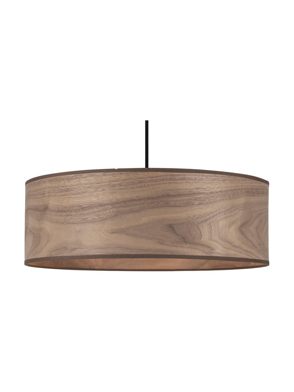 Hanglamp Tsuri van notenhout, Lampenkap: notenhout, Baldakijn: gepoedercoat metaal, Notenhoutkleurig, zwart, Ø 45 x H 169 cm