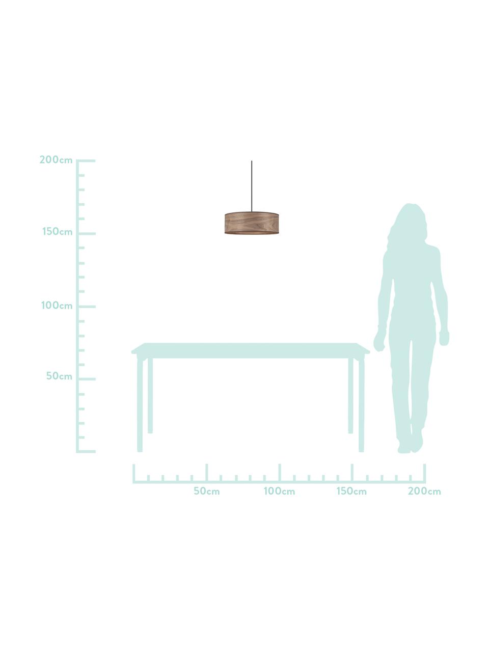 Hanglamp Tsuri van notenhout, Lampenkap: notenhout, Baldakijn: gepoedercoat metaal, Notenhoutkleurig, zwart, Ø 45 x H 169 cm