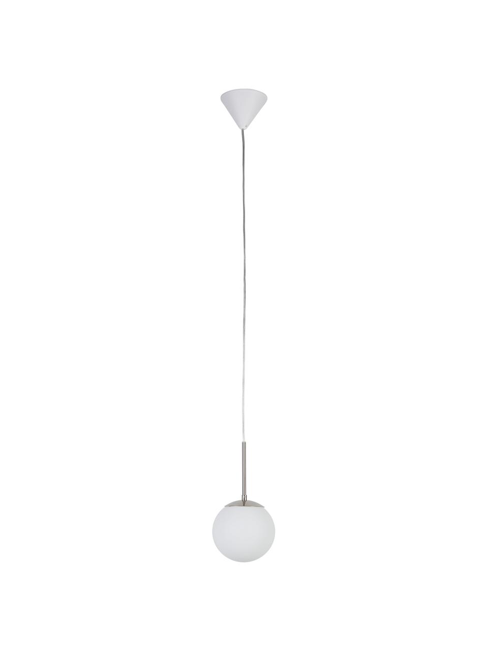 Kleine Pendelleuchte Cafe aus Opalglas, Lampenschirm: Opalglas, Dekor: Metall, Baldachin: Kunststoff, Weiß, Silberfarben, Ø 15 x H 29 cm