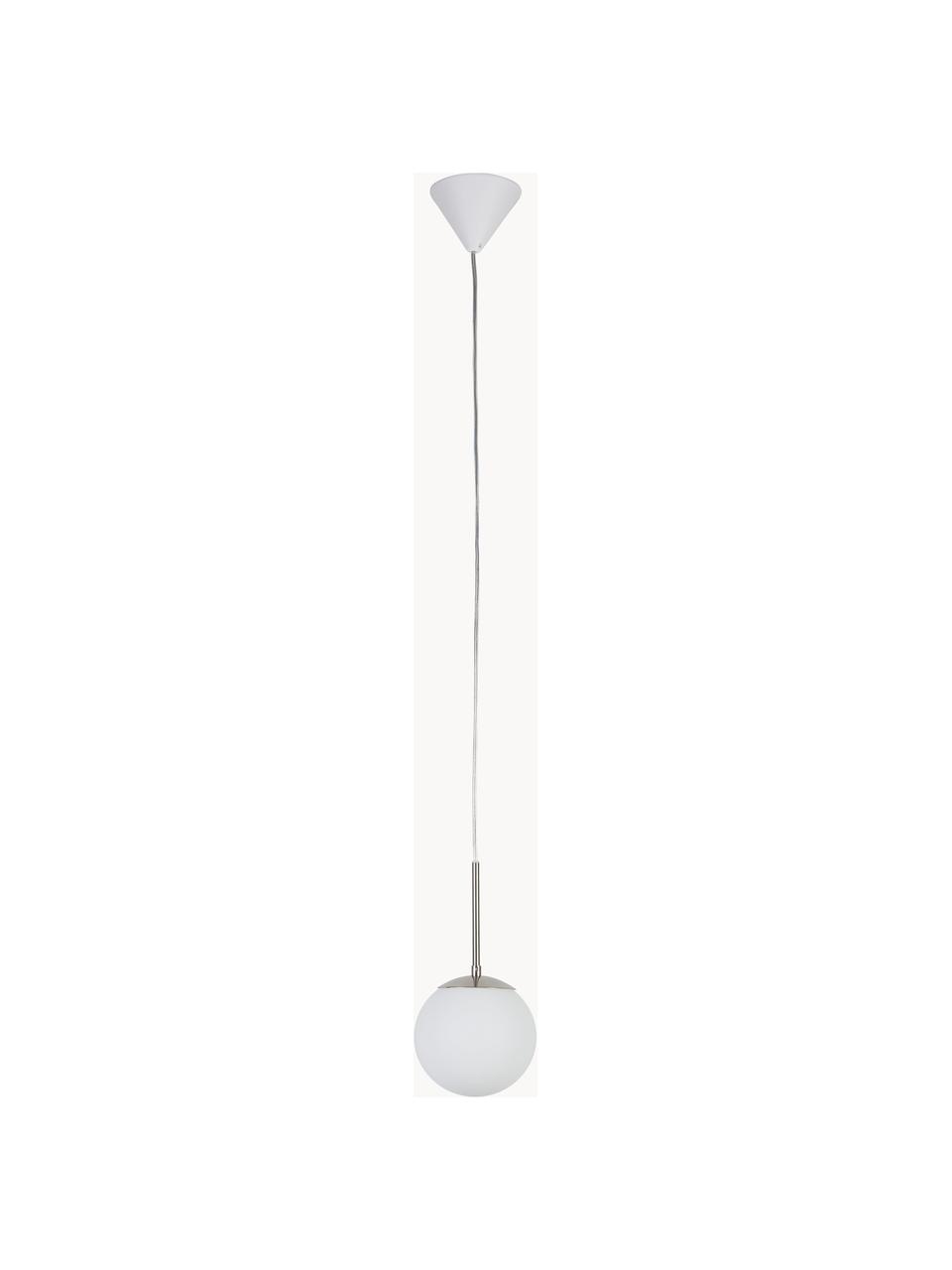 Lampada a sospensione in vetro opale Cafe, Paralume: bianco, Decorazione: metallo, Baldacchino: plastica, Bianco, argentato, Ø 20 x Alt. 33 cm