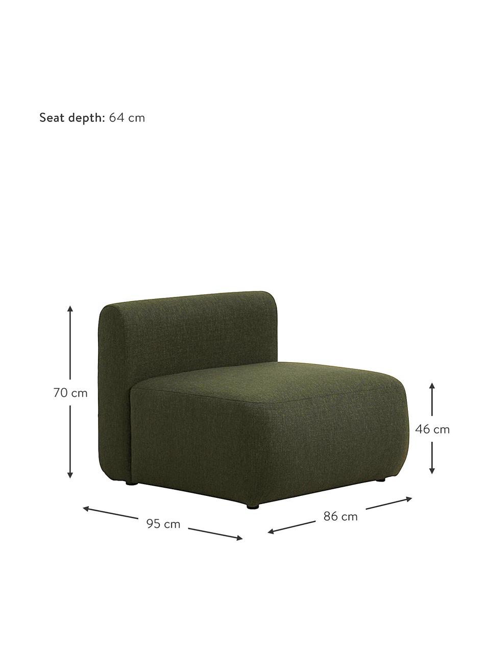 Middelste module Sofia in groen, Bekleding: 100% polypropyleen, Frame: massief grenenhout, spaan, Poten: kunststof, Geweven stof groen, B 86 x D 95 cm