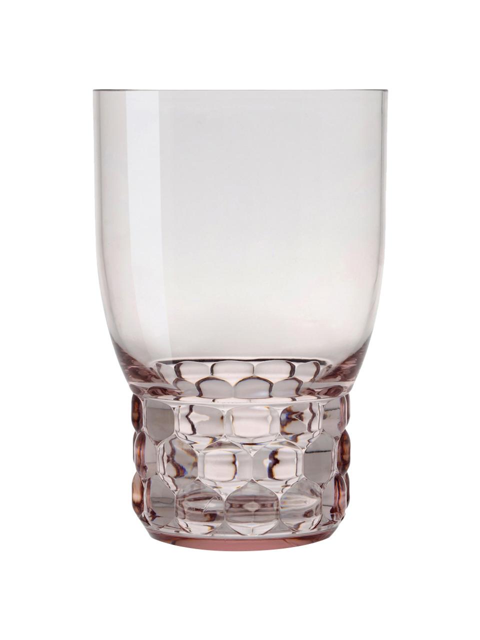 Bicchieri acqua con motivo strutturato Jellies 4 pz, Plastica, Rosa chiaro, trasparente, Ø 9 x Alt. 13 cm, 460 ml