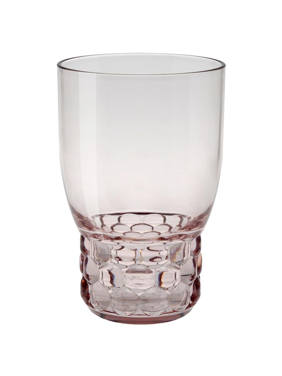 Vasos con relieves Jellies, 4 uds., Plástico, Rosa pálido transparente, Ø 9 x Al 13 cm, 460 ml