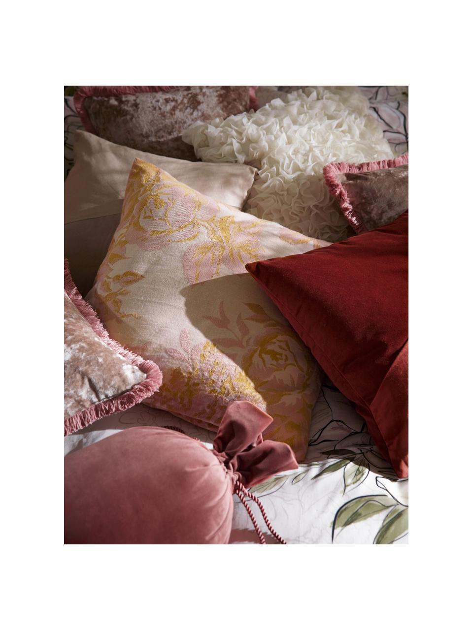 Katoenen kussenhoes Breight met geweven jacquardpatroon, 100% katoen, Roze, oranje, beige, B 50 x L 50 cm