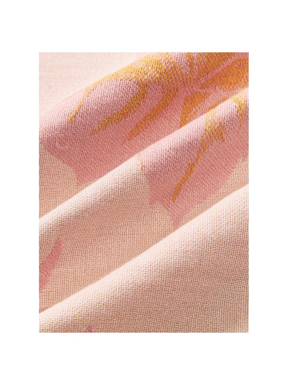 Copricuscino in cotone con motivo jacquard Breight, 100% cotone, Rosa, arancione, Larg. 50 x Lung. 50 cm