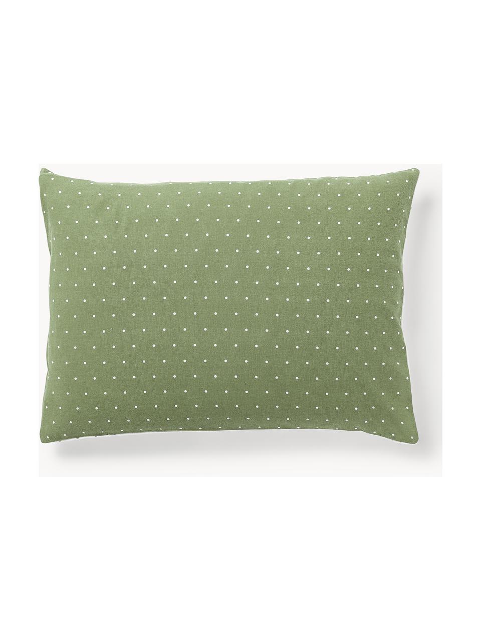 Funda de almohada reversible de franela a lunares Betty, Verde oliva, blanco, An 50 x L 70 cm