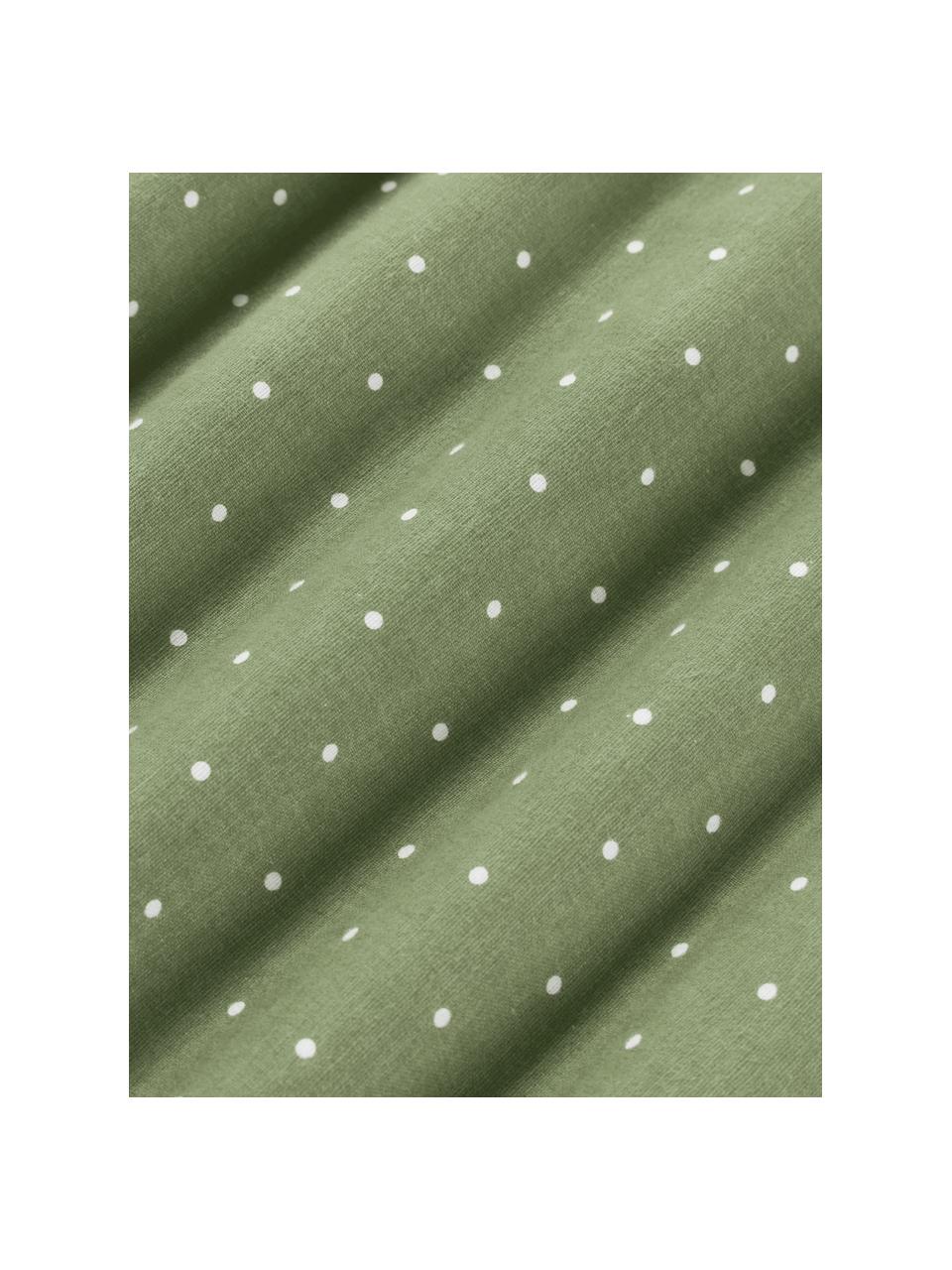 Taie d'oreiller en flanelle réversible Betty, Vert olive, blanc, larg. 50 x long. 70 cm