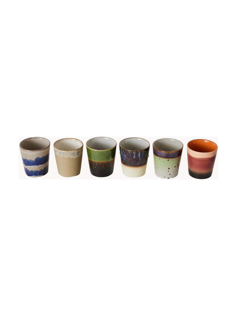 Tazas artesanales de cerámica esmaltada 70s, 6 uds., Cerámica, Multicolor, Ø 8 x Al 8 cm, 180 ml