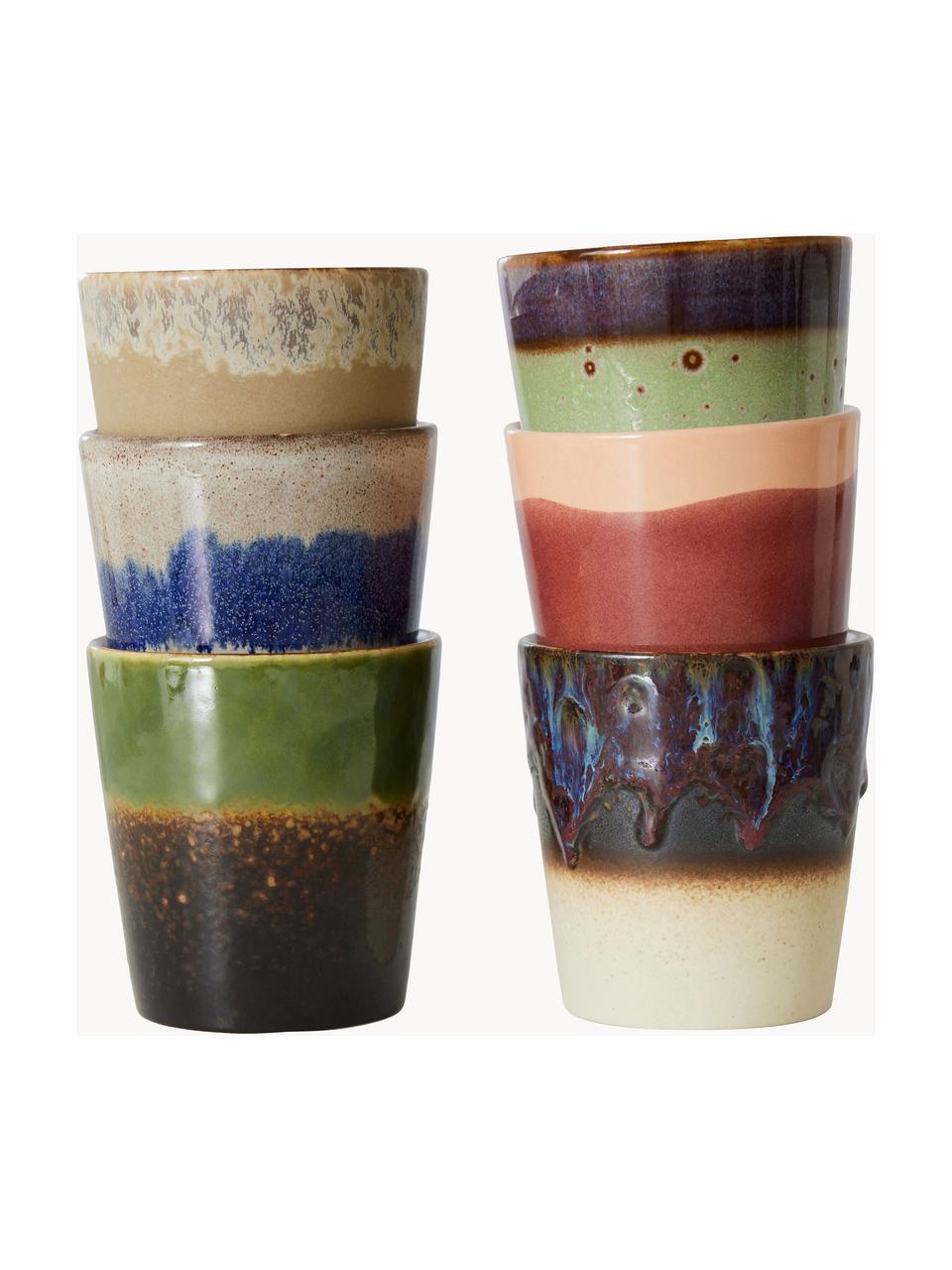 Sada ručně malovaných keramických pohárků s reaktivní glazurou 70's, 6 dílů, Keramika, Design 1, Ø 8 cm, V 8 cm, 180 ml
