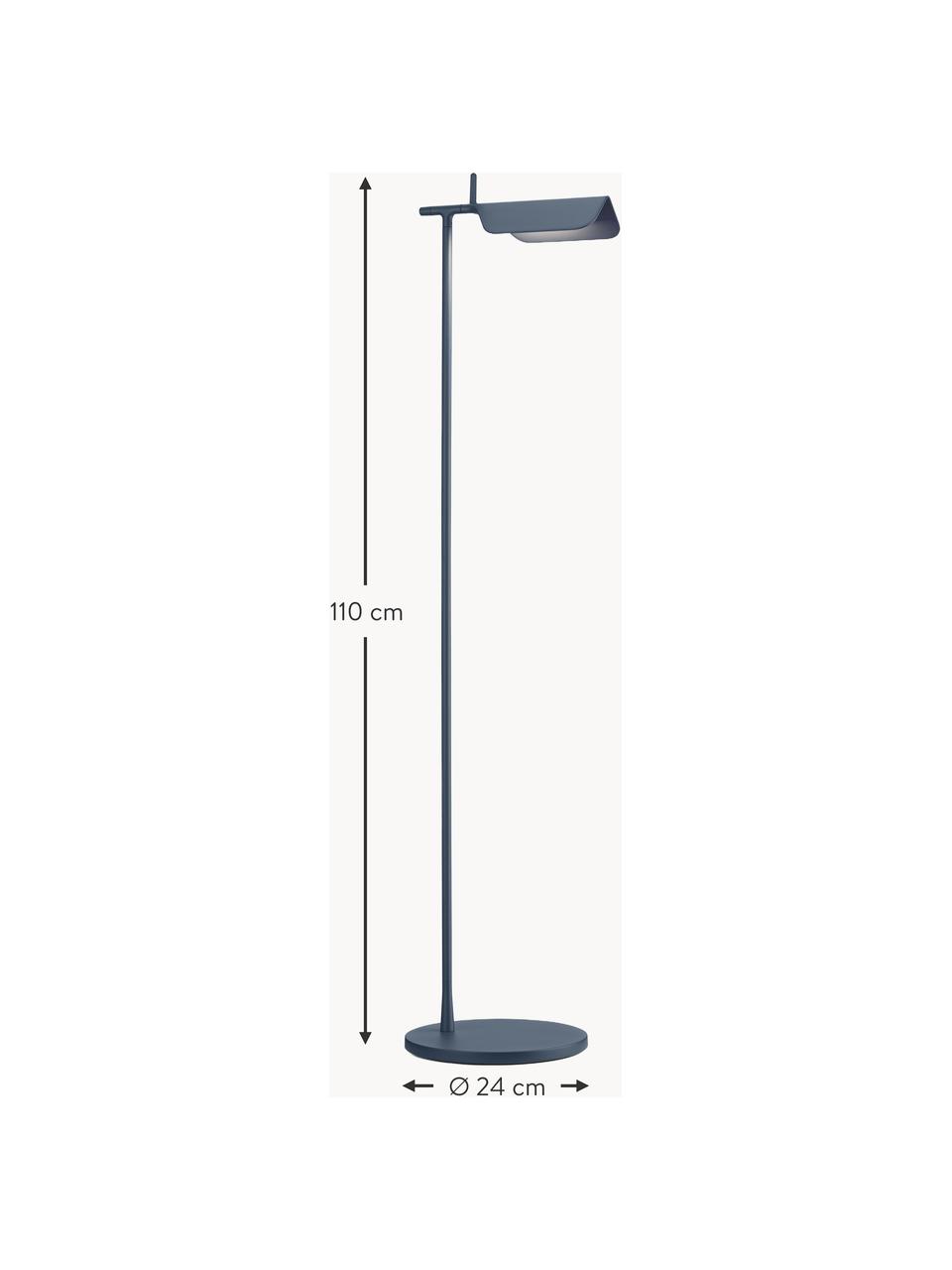 Lámpara de pie pequeña LED regulable Tab, Pantalla: plástico, Estructura: aluminio recubierto, Gris azulado, Al 110 cm