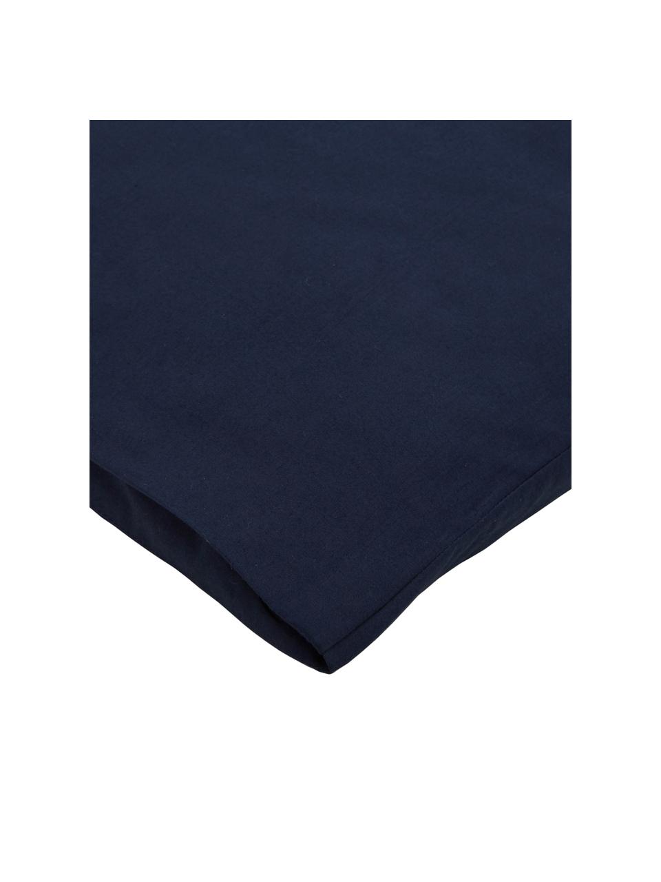 Taies d'oreiller en percale de coton bleu foncé Elsie, 2 pièces, 65 x 65 cm, Bleu foncé, larg. 65 x long. 65 cm