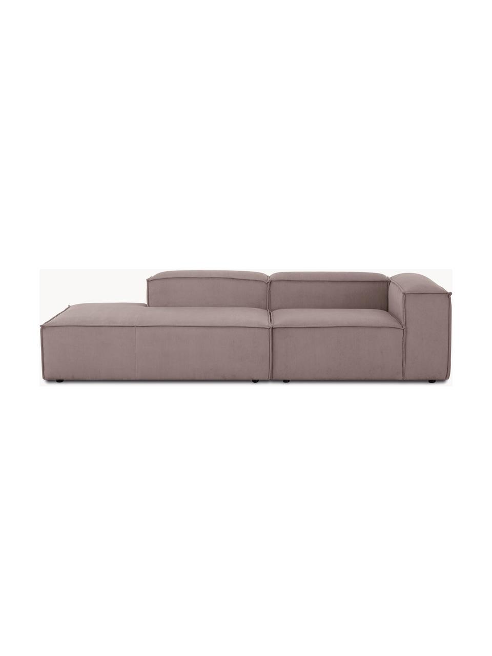 Chaise longue componibile in velluto a coste Lennon, Rivestimento: velluto a coste (92% poli, Rivestimento: schiuma con nucleo di mol, Struttura: legno di pino massiccio, , Piedini: plastica Questo prodotto , Velluto a coste taupe, Larg. 269 x Prof. 119 cm, schienale a destra