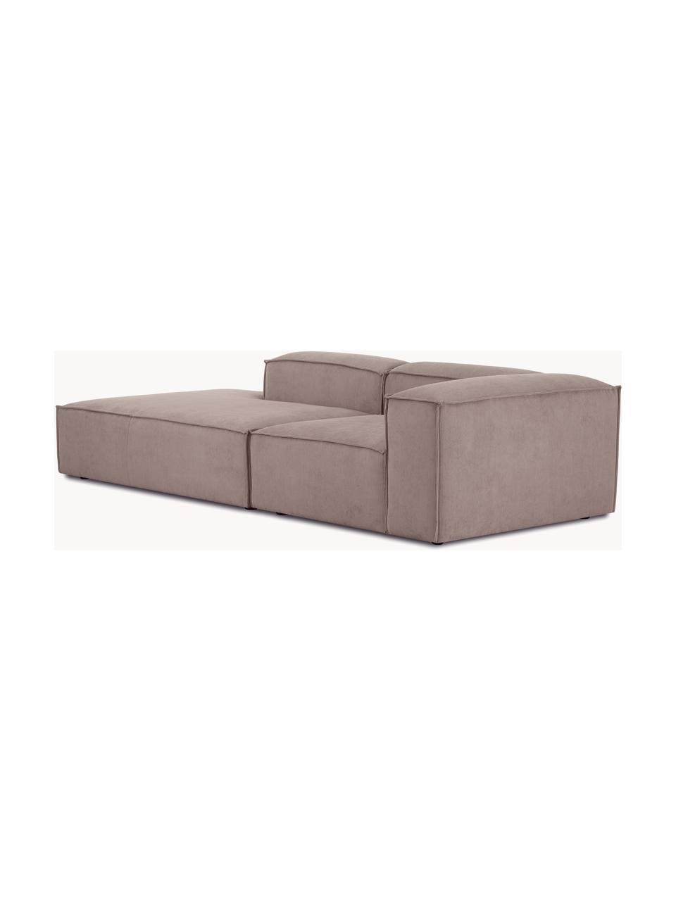 Chaise longue componibile in velluto a coste Lennon, Rivestimento: velluto a coste (92% poli, Rivestimento: schiuma con nucleo di mol, Struttura: legno di pino massiccio, , Piedini: plastica Questo prodotto , Velluto a coste taupe, Larg. 269 x Prof. 119 cm, schienale a destra