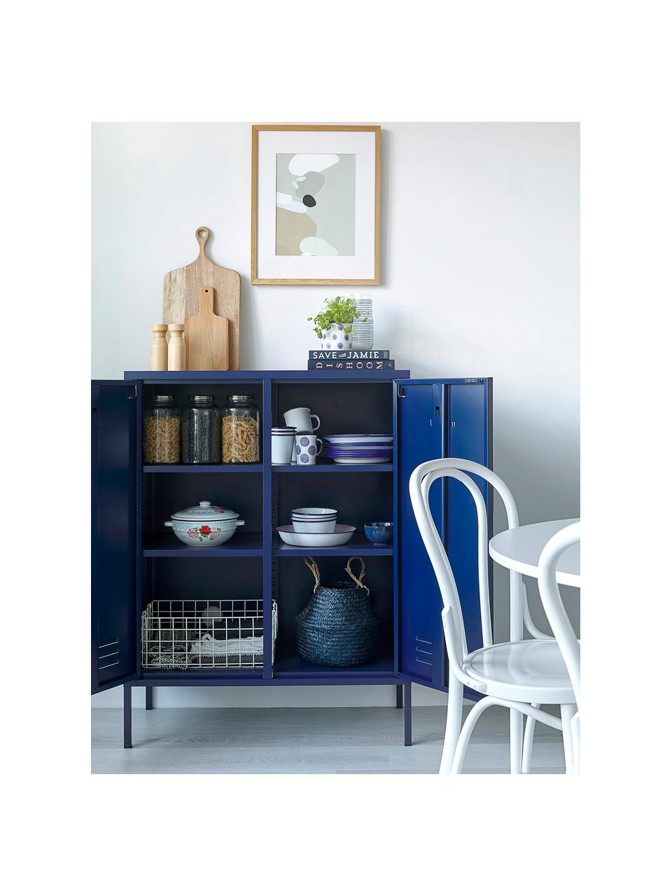 Credenza alta in metallo The Midi, Acciaio verniciato a polvere, Blu scuro, Larg. 85 x Alt. 111 cm